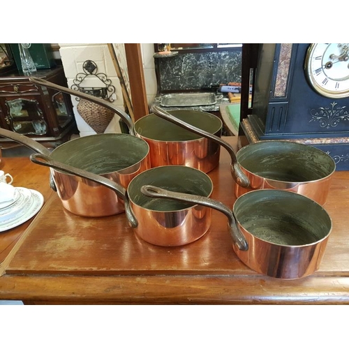 689 - Set of Five Copper Saucepans