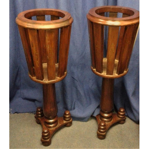 695 - Pair of Good Vintage Mahogany & Brass Inlaid Jardiniere Stands on Triform Bases - 36ins high