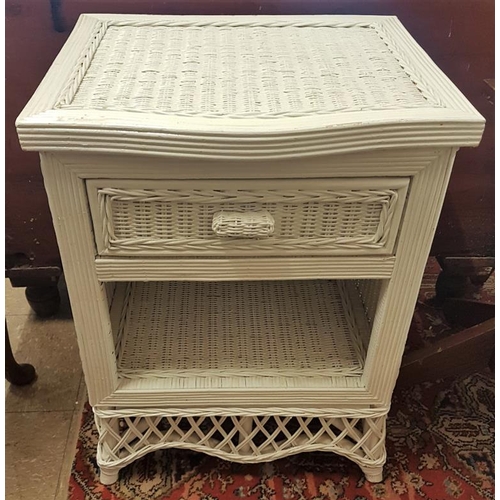 705 - White Wicker Bow Fronted Bedside Cabinet , c.20in wide