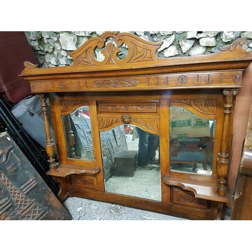 42 - Large Carved Oak Overmantle Mirror, c.61in x 55in tall