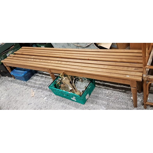 85 - Pair of Long Pine Stools, each c.8ft4in