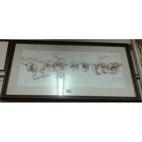 316 - Limited Edition Print - Cows in a Field, c.34.5 x 18