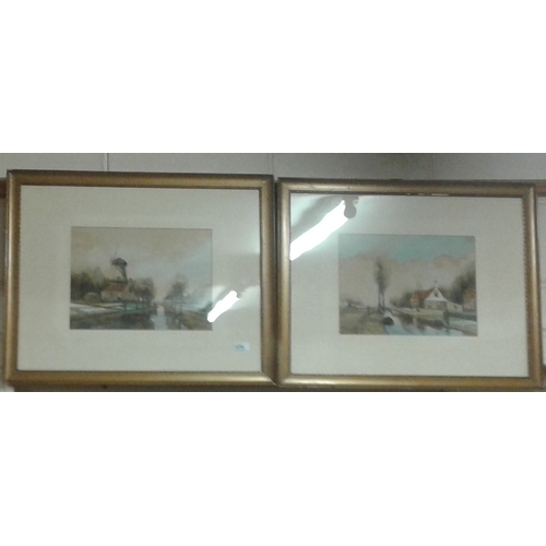 456 - Pair of Dutch Canal Scene Watercolours, signed Terholz, c.28 x 22.5in