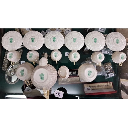 537 - Belleek Teaset (15 Pieces) with 5th/2nd green mark for 1955-1965