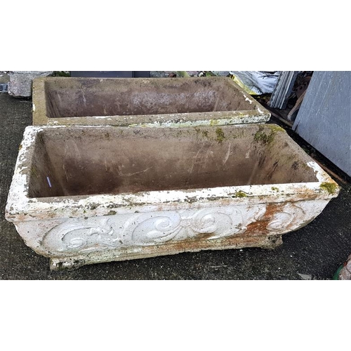 3 - Pair of Concrete Planters, c.29in long, 14in deep and 10in tall.