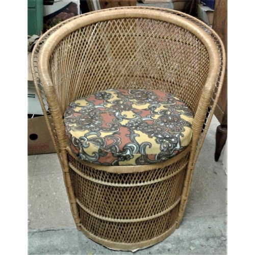 95 - 1970's Retro Bamboo Chair with Barrel Base and Lattice Style Weave