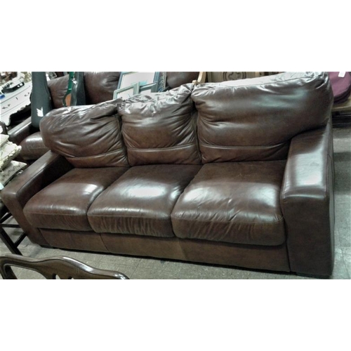 544 - Pair of Brown Leather Three Seater Settees, c.80in wide