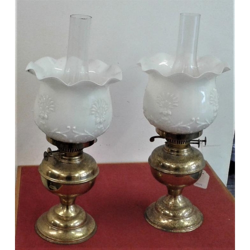 549 - Pair of Brass Oil Table Lamps - 19ins