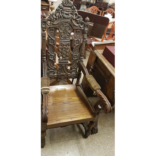 551 - Victorian Carved Oak Throne Chair in the Gothic style - 24 x 53ins