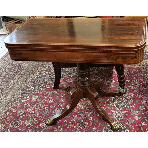 566 - Regency Inlaid Rosewood Foldover Card Table