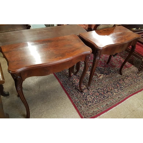 563 - Pair of Victorian Carved Walnut Fold-Over Card Tables - 34ins wide