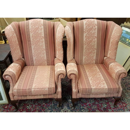 591 - Pair of Pink Upholstered Wingback Armchairs