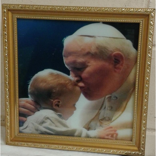 29 - Picture of Pope John Paul II (lights up), c.13 x 13in