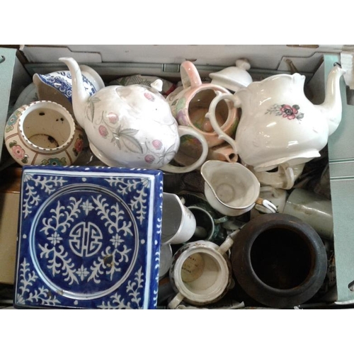 37 - Box of Ceramics to include Teapots, etc.