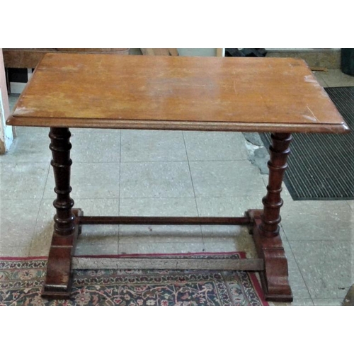58 - Rectangular Top Table on turned supports, c.35 x 24in