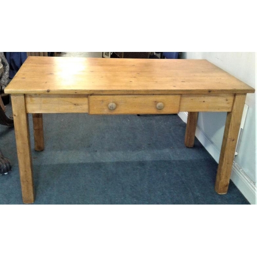 113 - Pine Kitchen Table with a single drawer, c.53 x 29in