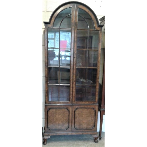 317 - Fine Quality Edwardian Walnut Dome Top Bookcase, c.29 x 76in