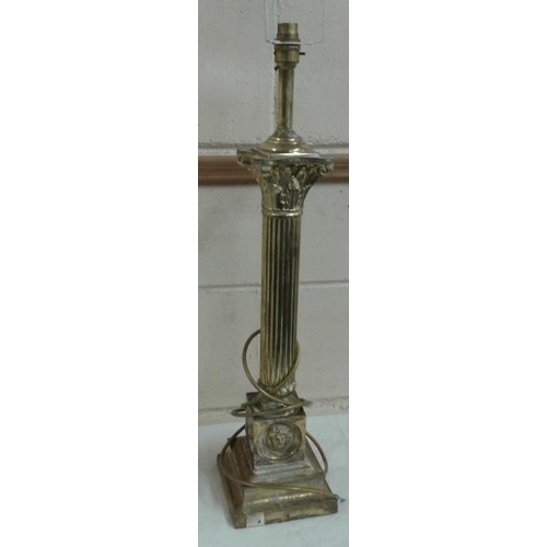 545 - Religious Picture and a Corinthian Column Brass Table Lamp