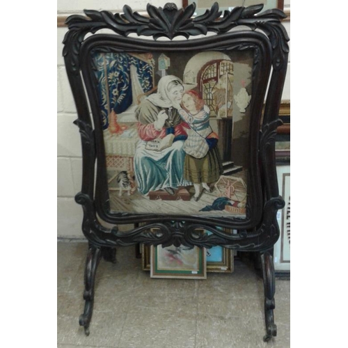 561 - Large Victorian Fire Screen - 34 x 49ins