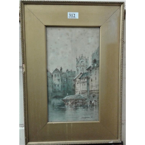 312 - Watercolour - Venetian Scene - signed B. McGuinness - Overall 14.5 x 21ins