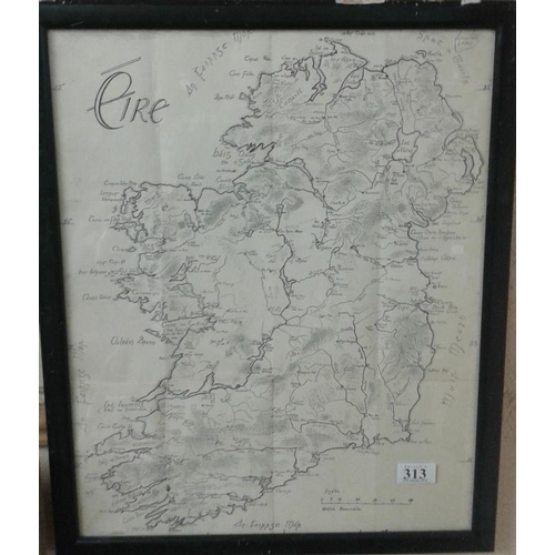 313 - Framed Map of Ireland (in Irish) - Overall - 17.5 x 21.5ins