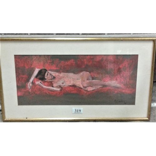 319 - Pastel Study of a Female Nude - 'Relaxation' signed McCarthy 99 - Overall 21.5 x 12ins