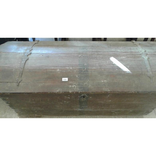 544 - Large Early 19th Century Pine Dome Top Chest with Original Metalwork Hinges, etc. - c. 56 x 24ins