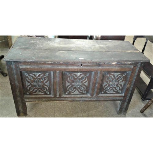 549 - Late 18th Century Georgian Carved Oak Panel Coffer - c. 48 x 27ins