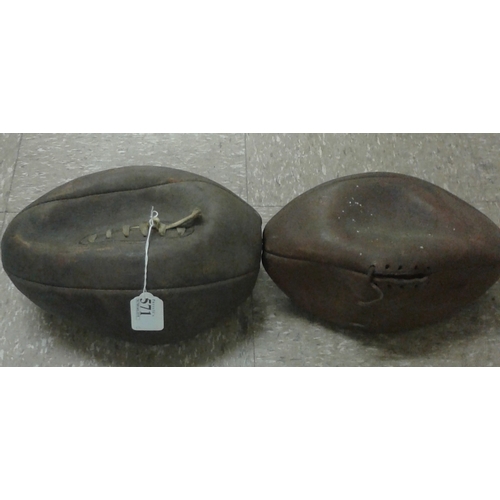 571 - Two Vintage Leather Rugby Balls