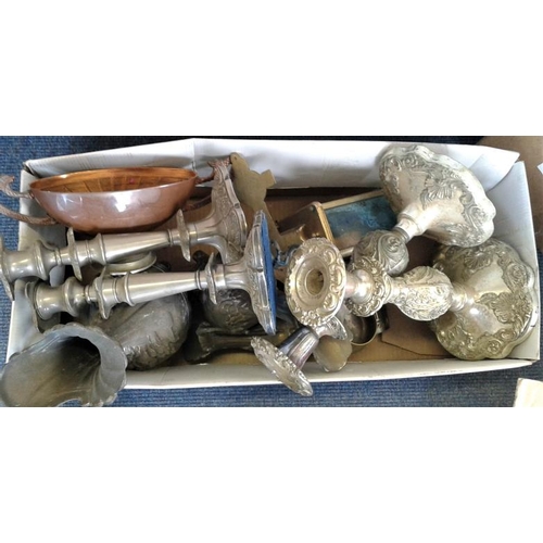 7 - Box of Silver Plate and Brass Wares
