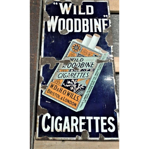 83 - 'Wild Woodbines W.D. & H.O. Will's, Bristol and London Cigarettes' Enamel Advertising Sign - 18 x 36... 