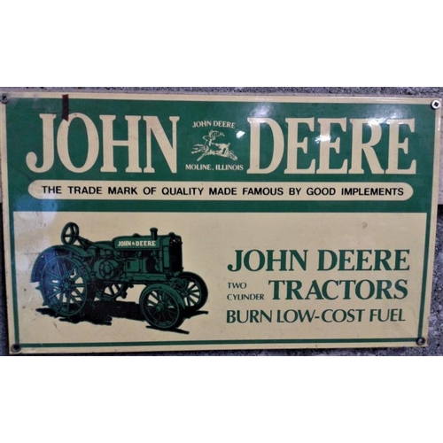 103 - 'John Deere Moline, Illinois Two Cylinder Tractors' Enamel Advertising Sign - 15 x 9ins