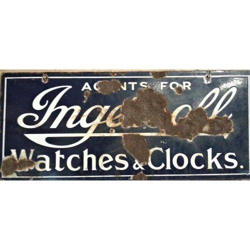 104 - 'Agents for Ingersoll Watches & Clocks' Enamel Advertising Sign - 28 x 12ins