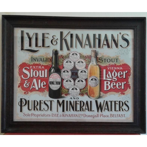 189 - 'Lyle & Kinahan's Belfast Stout Ale Lager Beer' Pub Advertisement - c. 23 x 19ins