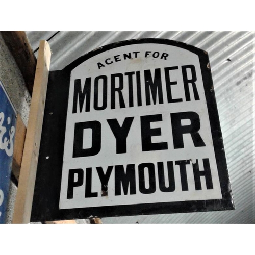 190 - 'Mortimer Dyer Plymouth' Double Sided Enamel Sign - 13 x 18ins