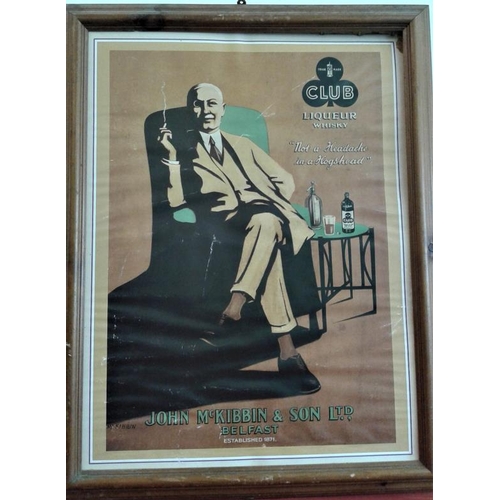 194 - 'Club Liqueur Whisky - John McKibbin & Son Ltd., Belfast' Advertising Sign - 21 x 27ins