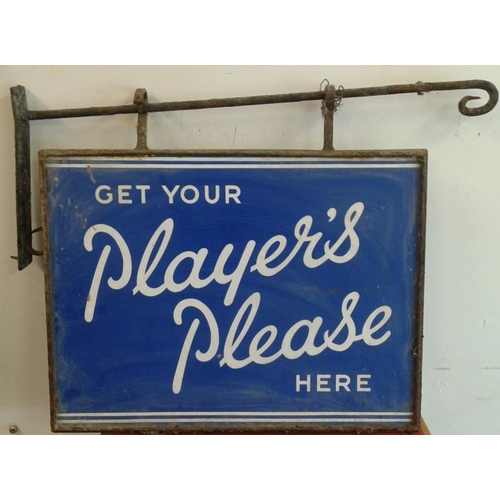 88A - Get Your Player's Please Here Double Sided Enamel Advertising Sign with original metal bracket, c.24... 