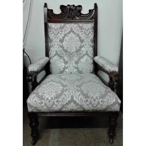 600 - 19th Century Large Gent's Library Chair with Carvings