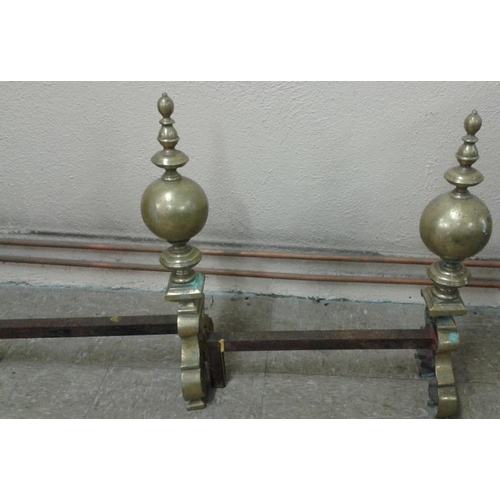 617 - Large Pair of 19th Century Brass Andirons - c. 21ins