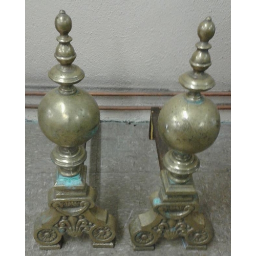 617 - Large Pair of 19th Century Brass Andirons - c. 21ins