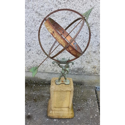 622 - Metal Work Sun Dial on a Stone Pedestal