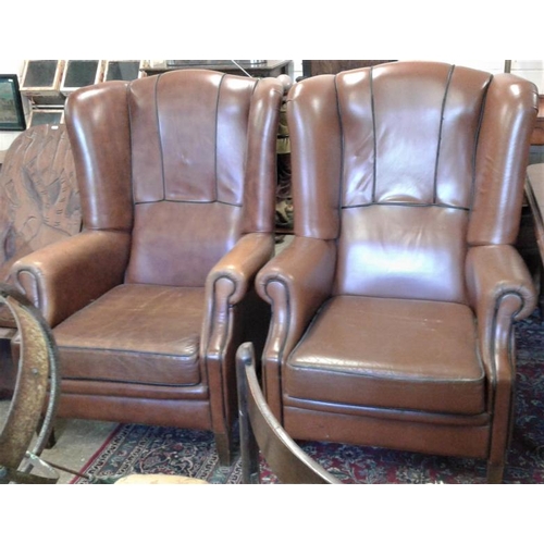 637 - Pair of Leather Armchairs (Brown)