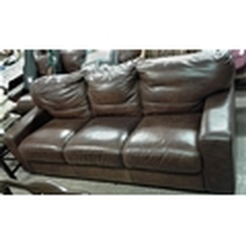 601 - Pair of Brown Leather Three Seater Couches