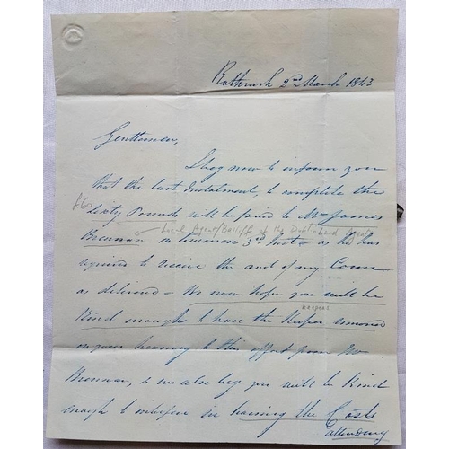 26 - Rathrush, Co. Carlow Interest - 1843 Letter re-keepers on distrained farm.
