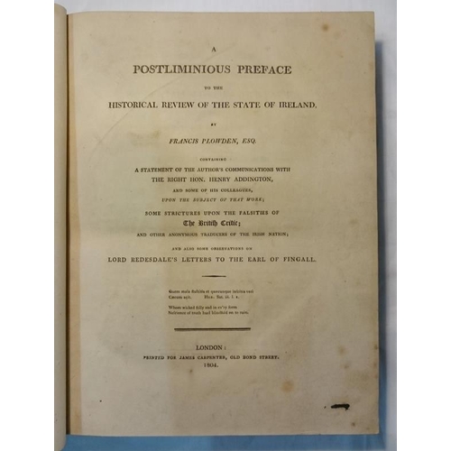 526 - Francis Plowden 'An Historical Review of the State of Ireland' 1803.  1st Edition.  Three Volumes. Q... 