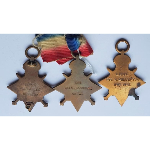 21 - Three 1914-15 Stars, awarded to 92 Pte D Golden Conn Rang, 2685 Pte D.M. Robertson High: L.I. and 13... 