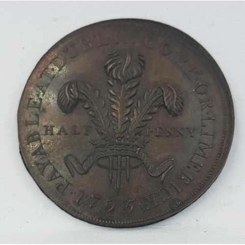 121 - Ireland Half Penny Token 1895 Payable at Dublin, Cork Or Limerick Unc.