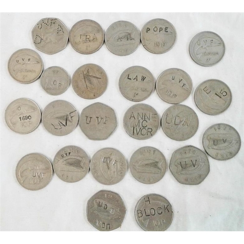 246 - Ireland Various Countermark Coins, H-Block, UVF, Annie McIvor, etc. (24)