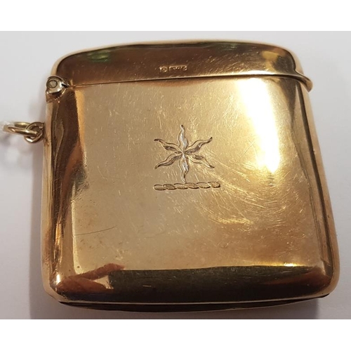 301 - 9ct Gold Vesta Case, hallmarked Birmingham 1915/16 by H W Co Ltd., c.30.5grams