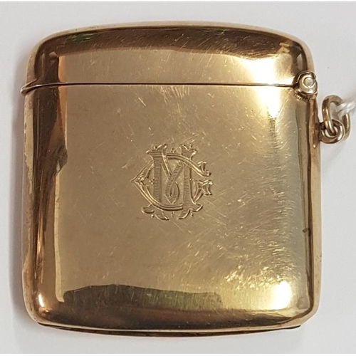 301 - 9ct Gold Vesta Case, hallmarked Birmingham 1915/16 by H W Co Ltd., c.30.5grams